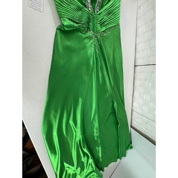 "MADELINE GARDNER" MORI LEE Prom Dress SZ 6 Kelly Green Bling Babydoll Y2K Long - Picture 12 of 16